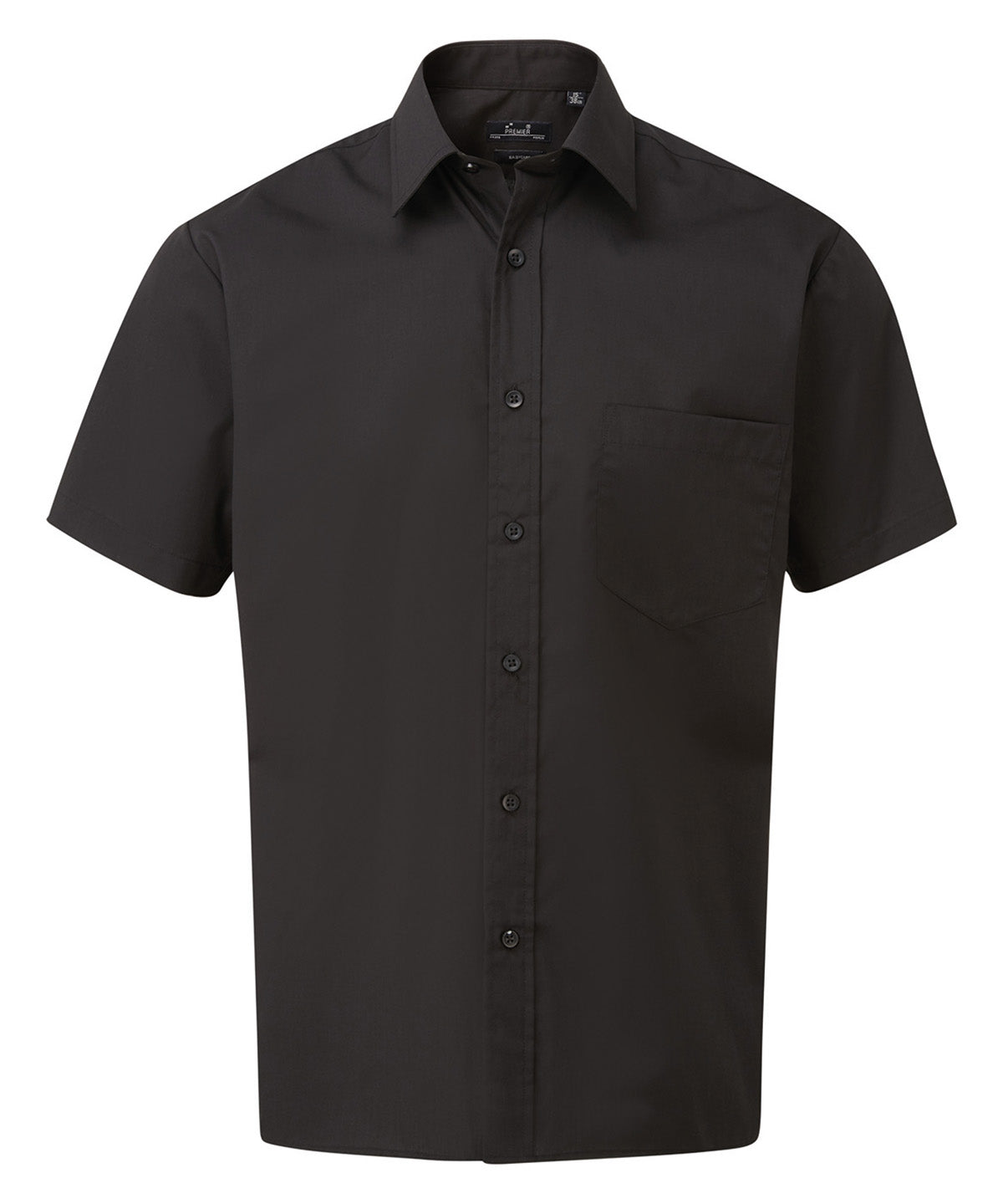 Premier Short sleeve poplin shirt in Black, front view