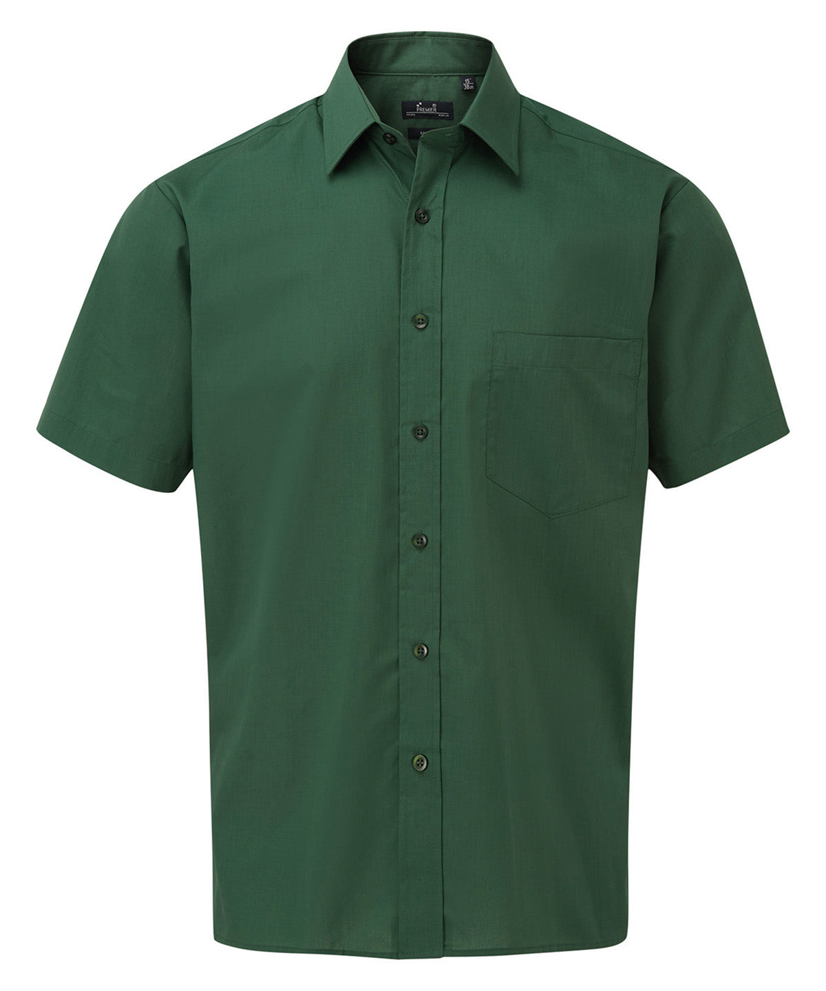 Premier Short sleeve poplin shirt in Bottle, front view