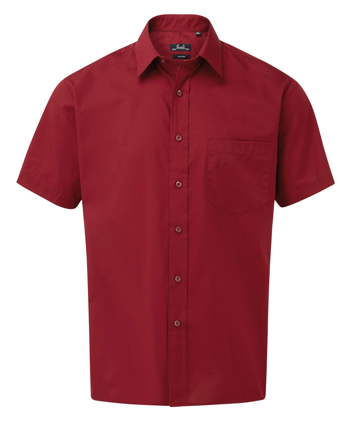 Premier Short sleeve poplin shirt in Burgundy, front view