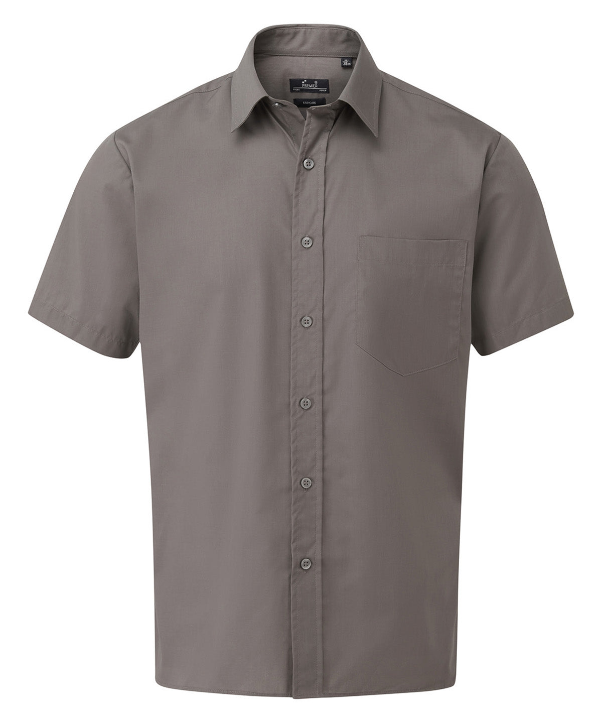 Premier Short sleeve poplin shirt in Dark Grey, front view