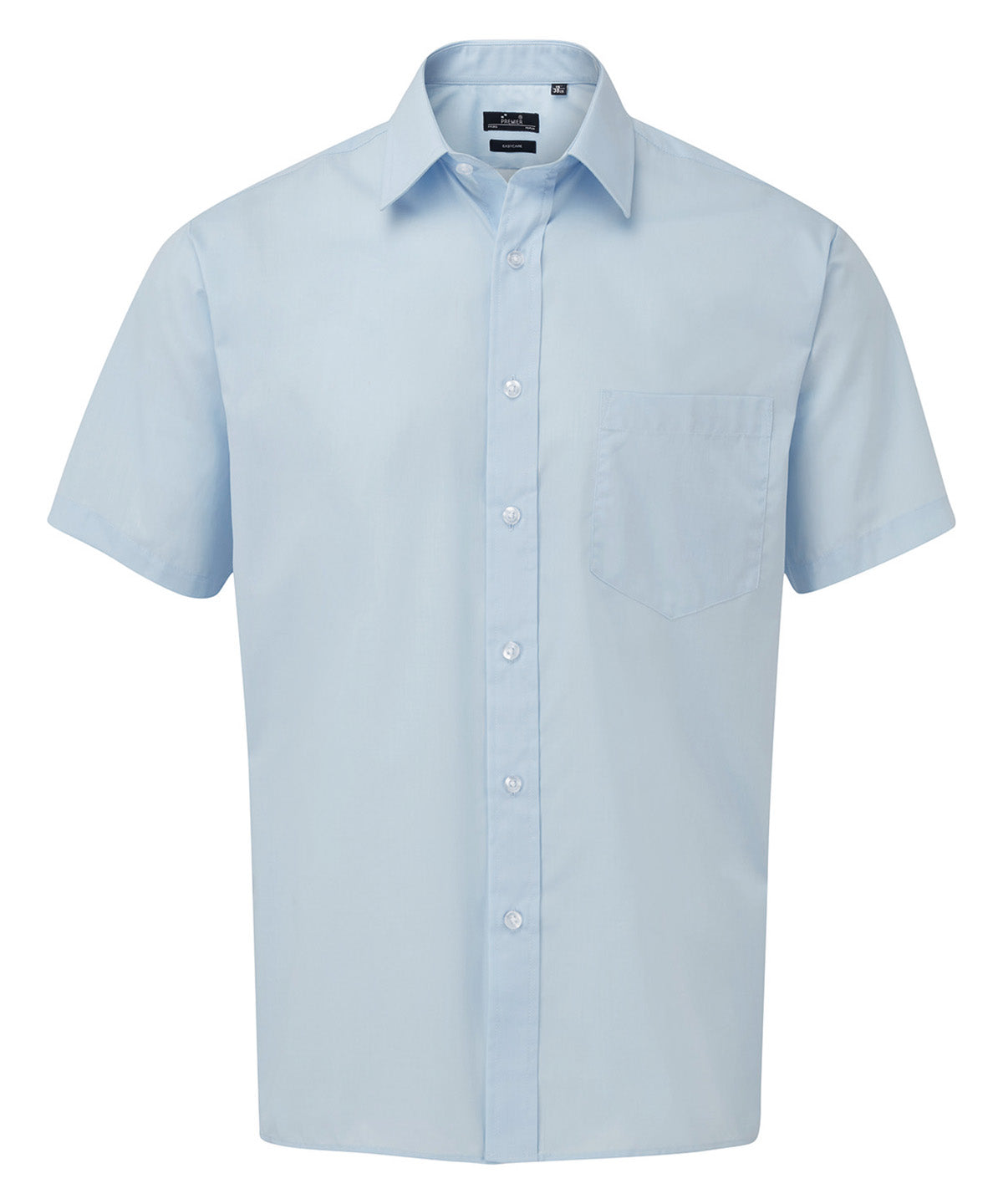 Premier Short sleeve poplin shirt in Light Blue, front view