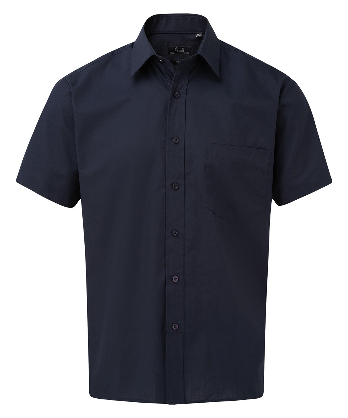 Premier Short sleeve poplin shirt in Navy, front view