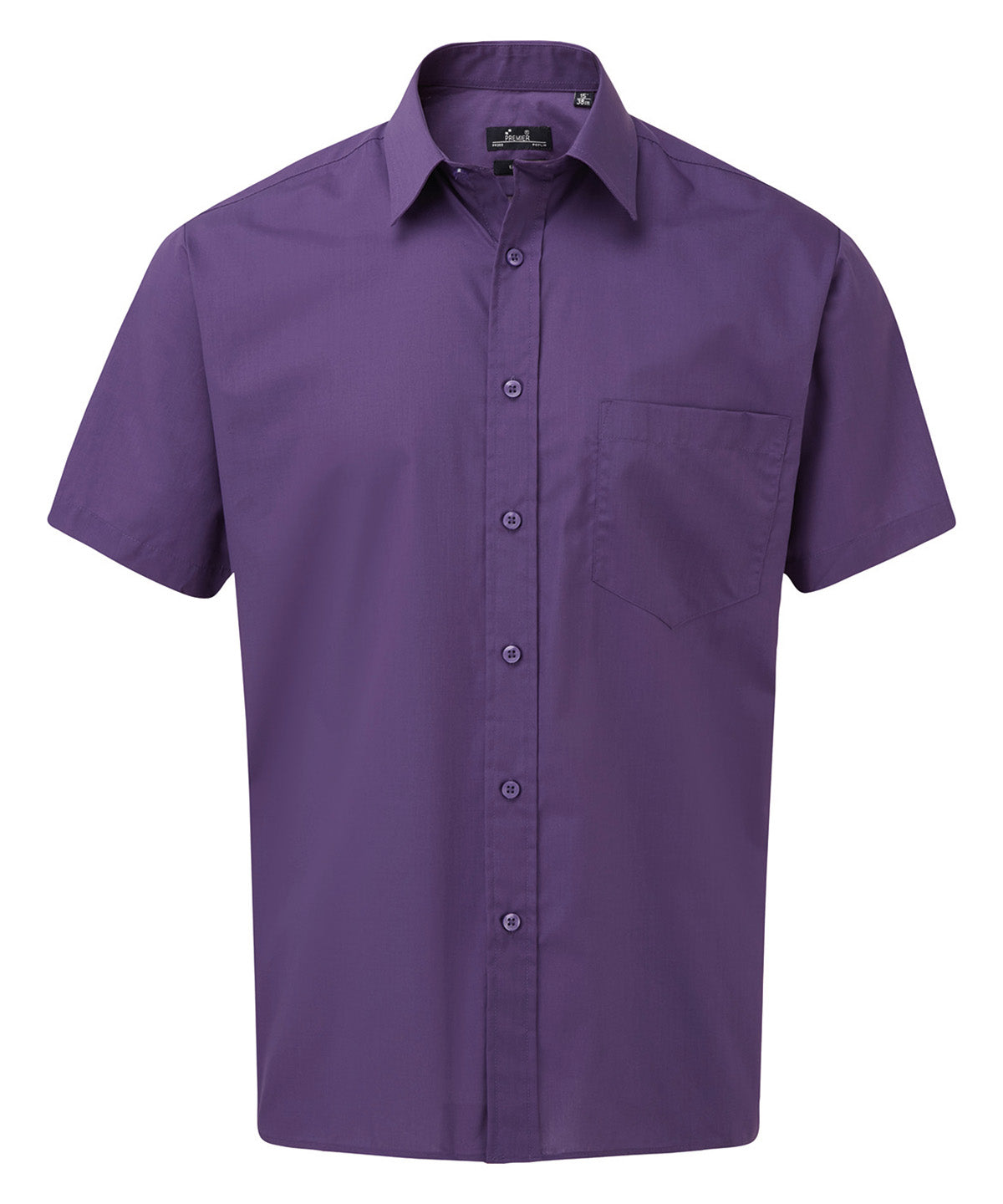 Premier Short sleeve poplin shirt in Purple, front view