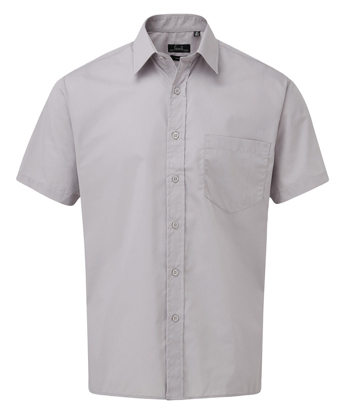 Premier Short sleeve poplin shirt in Silver, front view