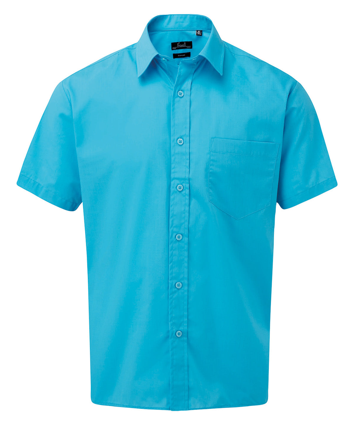 Premier Short sleeve poplin shirt in Turquoise, front view