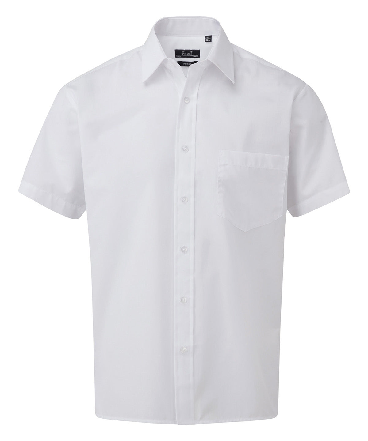 Premier Short sleeve poplin shirt in White, front view