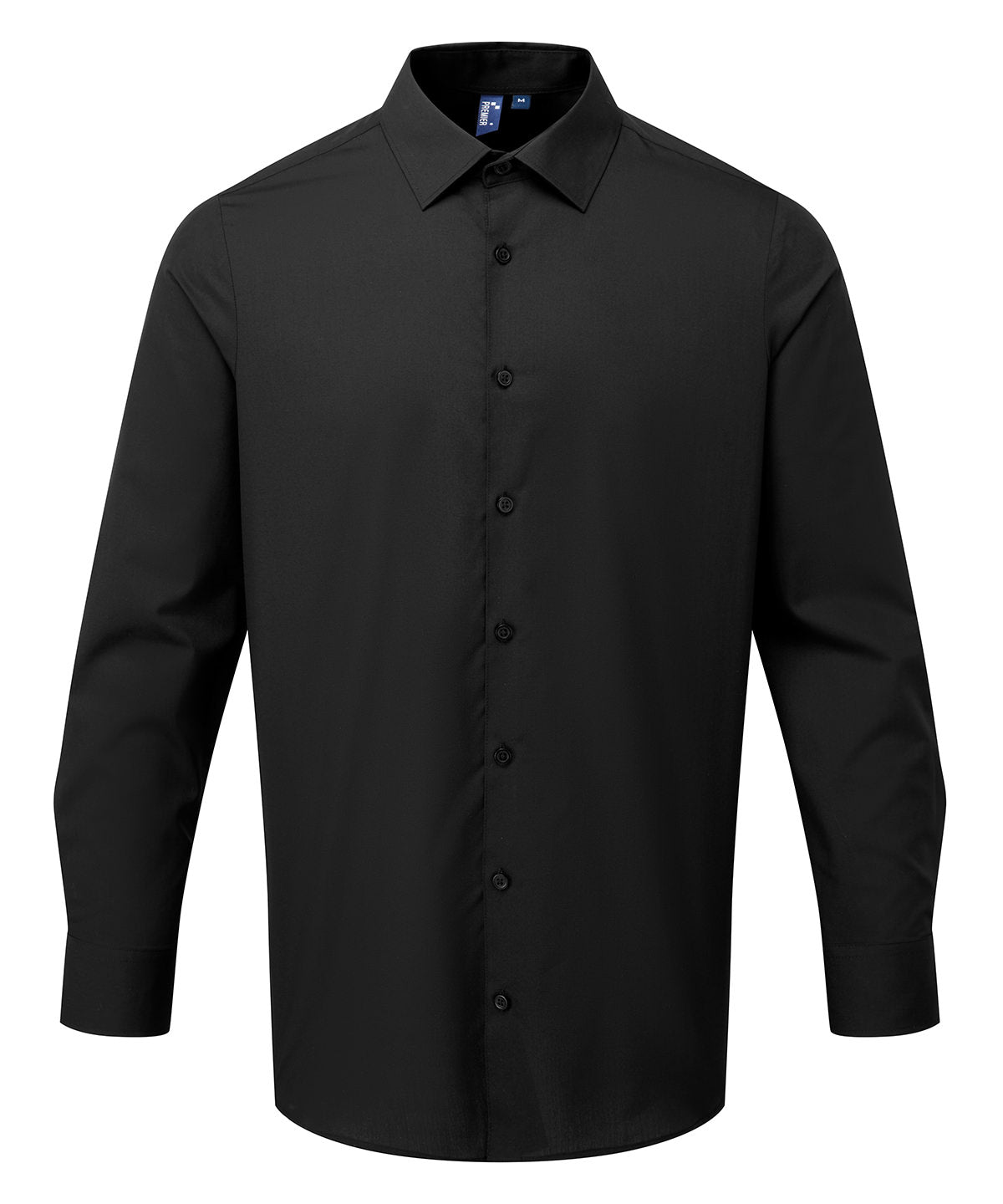 Premier Long sleeve ‘Recyclight’ poplin shirt in Black, front view