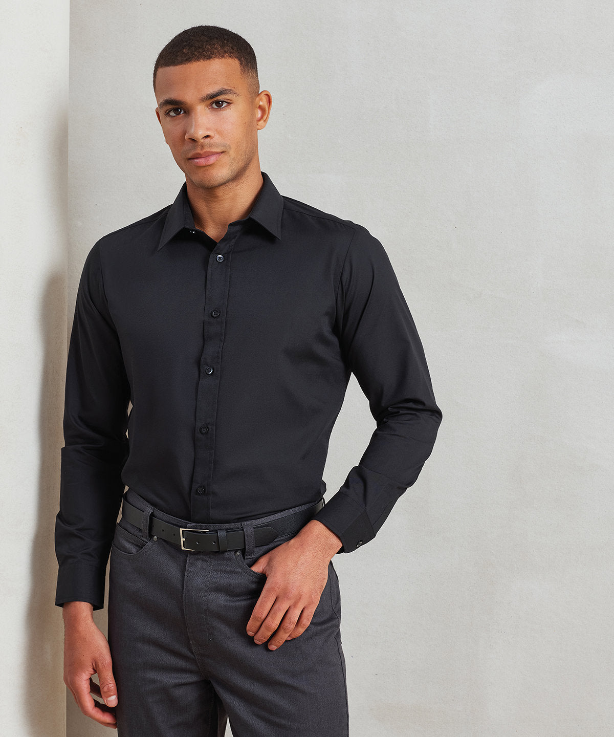 Premier Poplin fitted long sleeve shirt, lifestyle photo