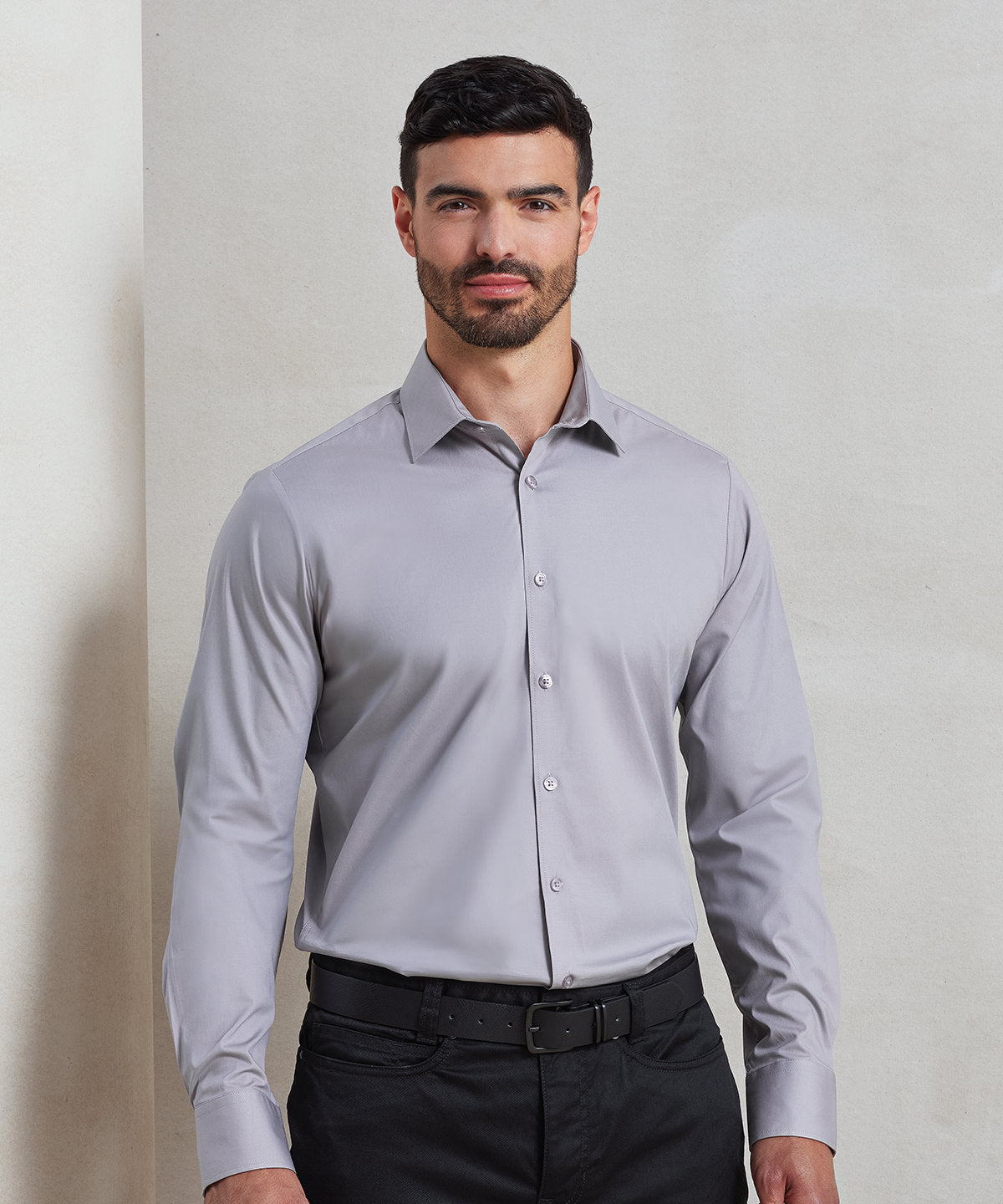 Premier Stretch fit cotton poplin long sleeve shirt, lifestyle photo