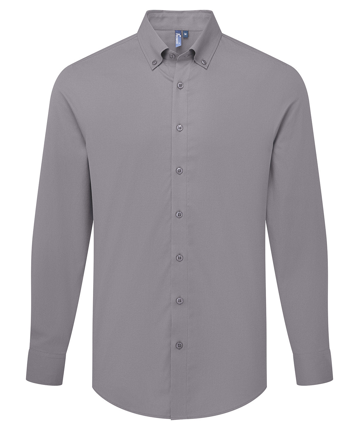 Premier ‘Supreme’ Oxford long sleeve shirt in Steel Grey, front view