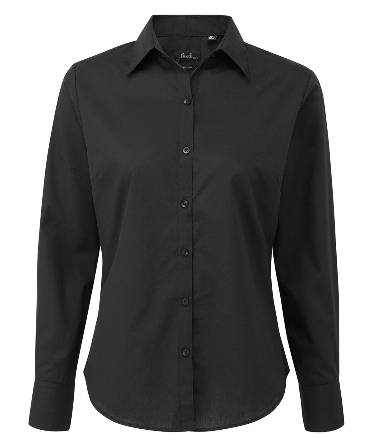 Premier Women's poplin long sleeve blouse in Black, front view