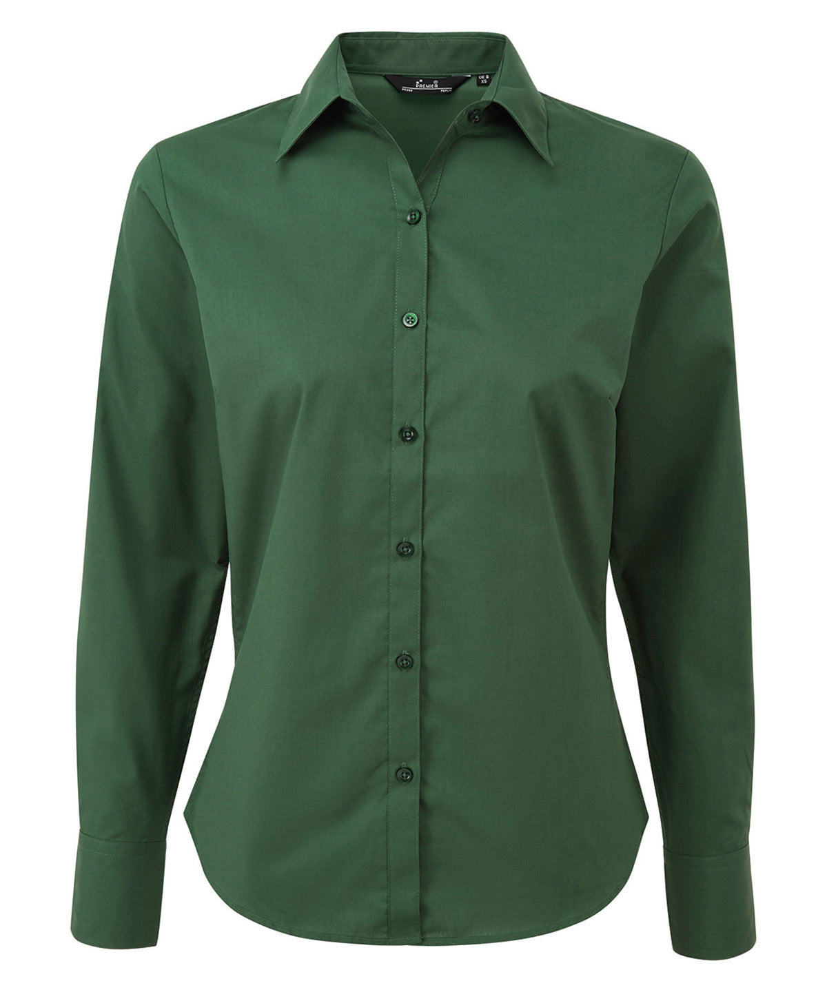 Premier Women's poplin long sleeve blouse in Bottle, front view