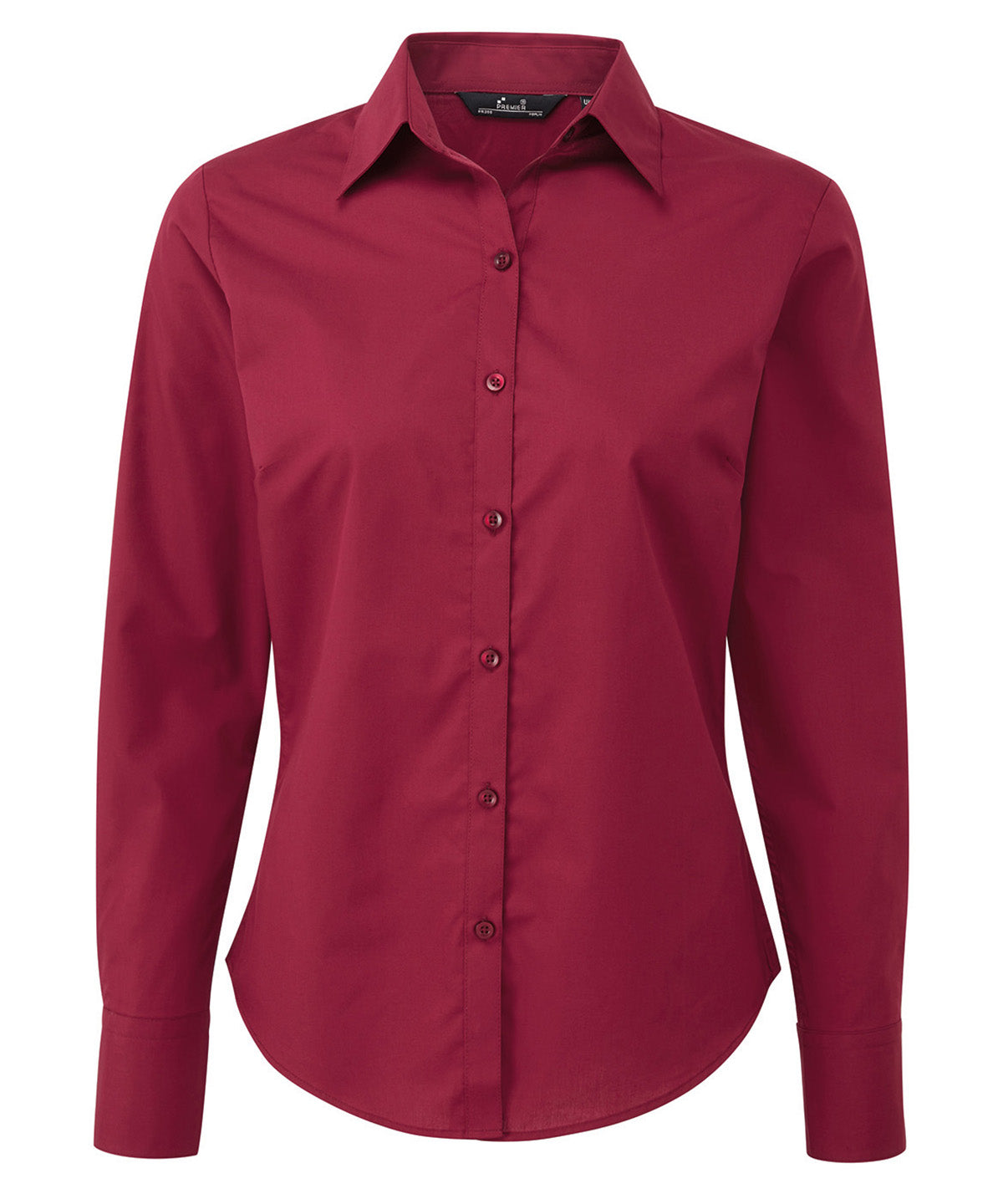 Premier Women's poplin long sleeve blouse in Burgundy, front view