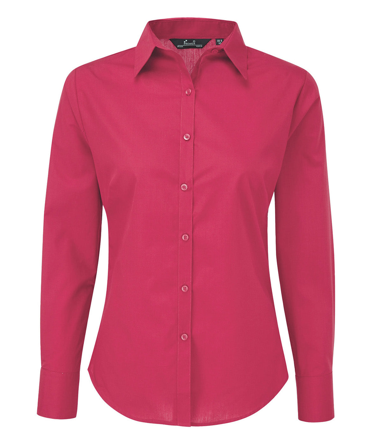 Premier Women's poplin long sleeve blouse in Hot Pink, front view