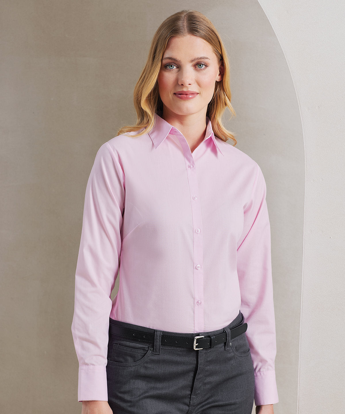 Premier Women's poplin long sleeve blouse, lifestyle photo