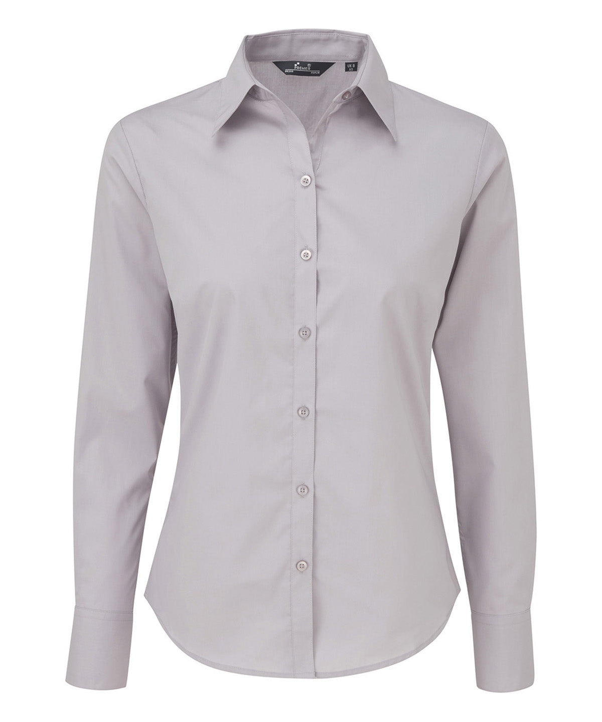 Premier Women's poplin long sleeve blouse in Silver, front view