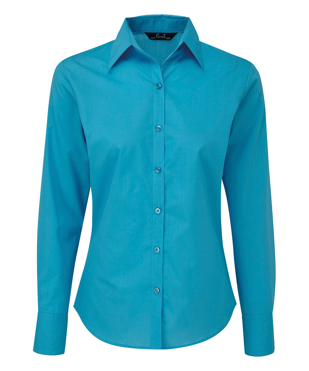 Premier Women's poplin long sleeve blouse in Turquoise, front view
