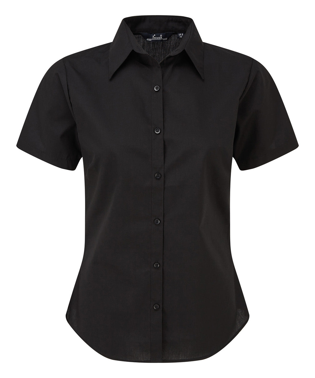 Premier Women's short sleeve poplin blouse in Black, front view