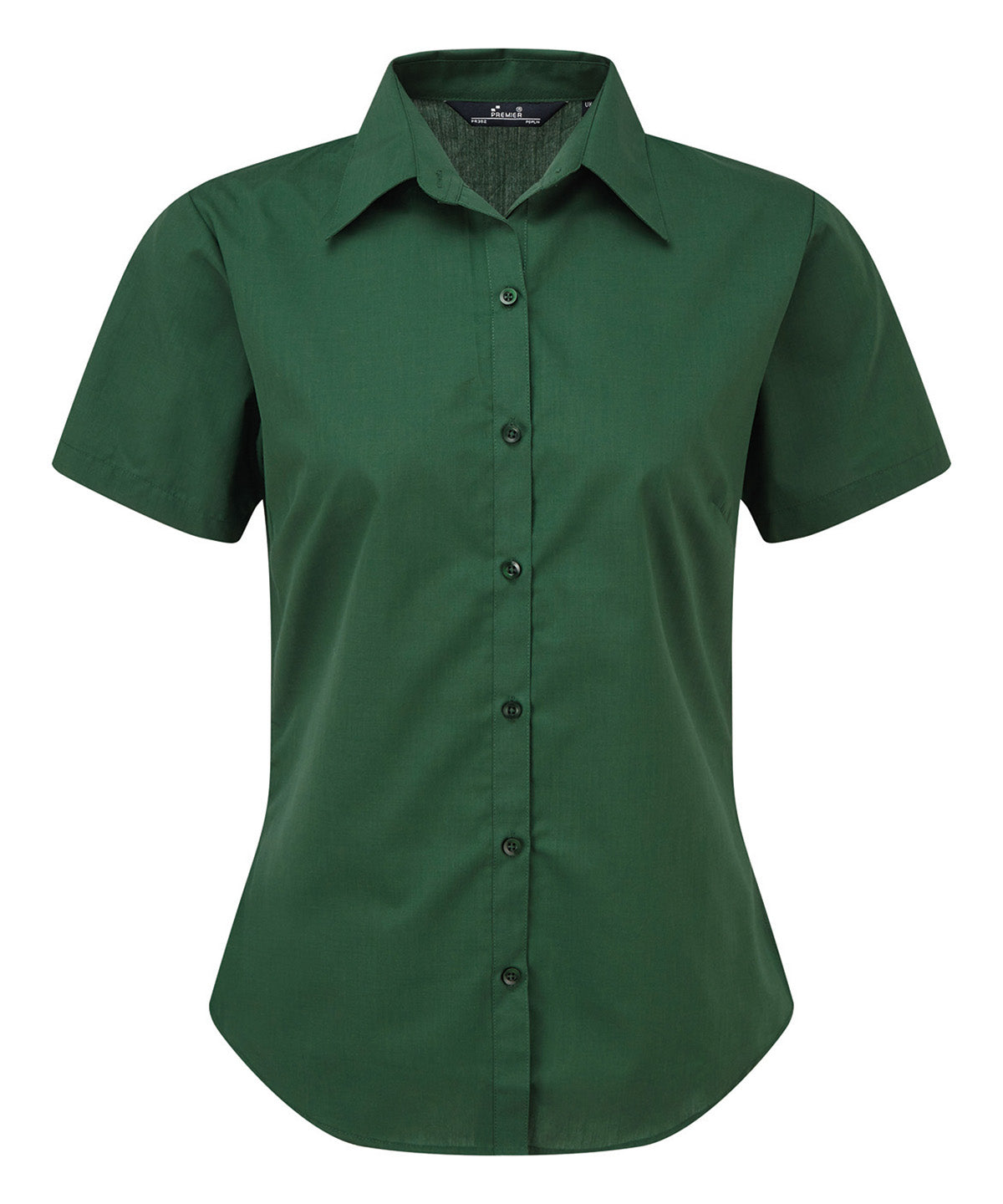 Premier Women's short sleeve poplin blouse in Bottle, front view
