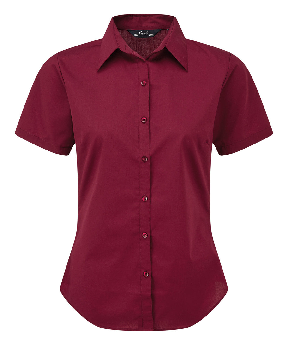 Premier Women's short sleeve poplin blouse in Burgundy, front view