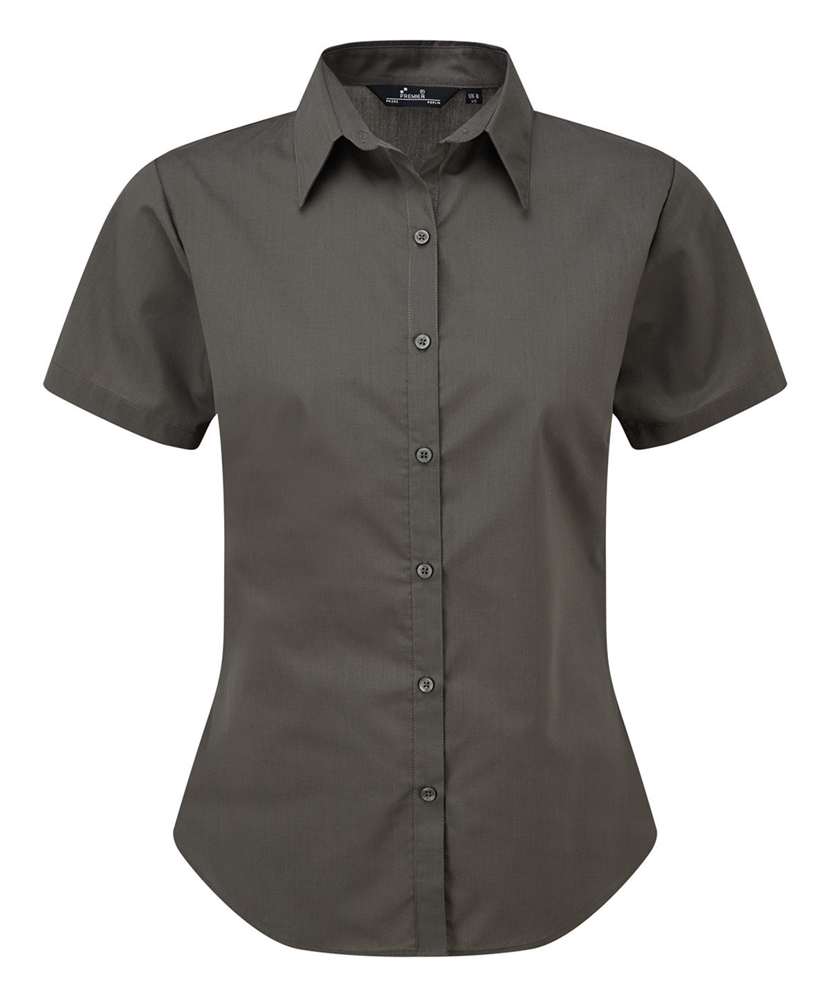 Premier Women's short sleeve poplin blouse in Dark Grey, front view