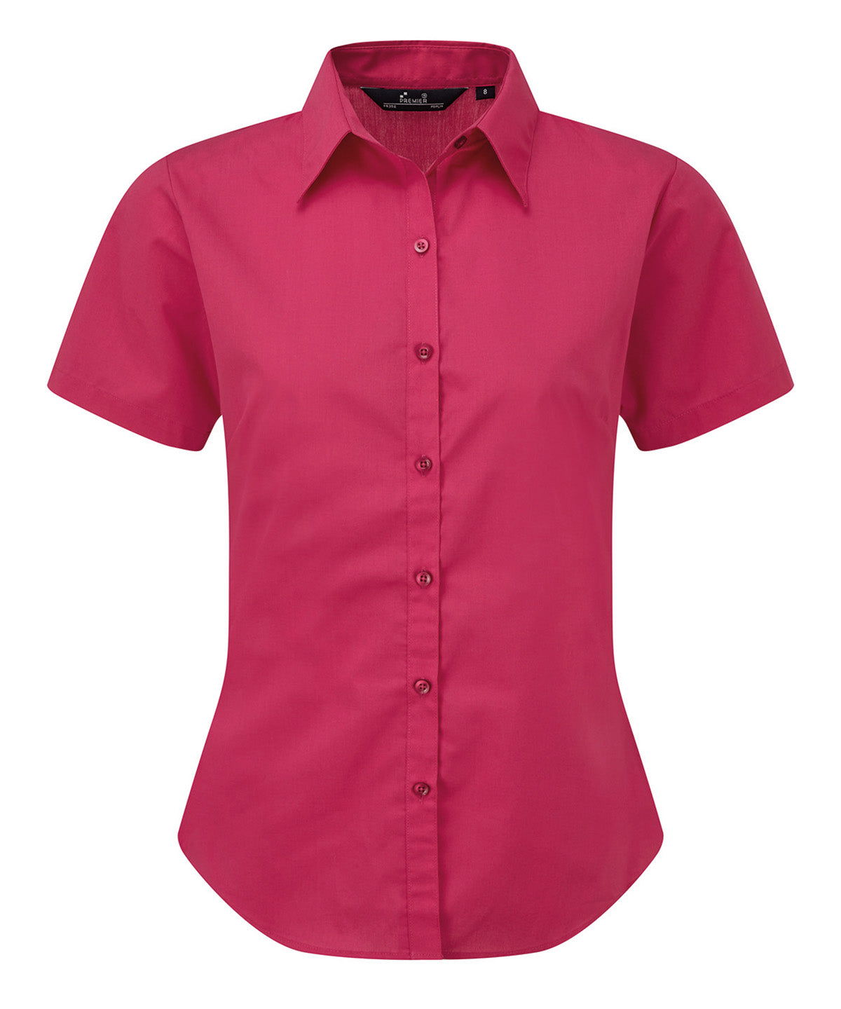 Premier Women's short sleeve poplin blouse in Hot Pink, front view