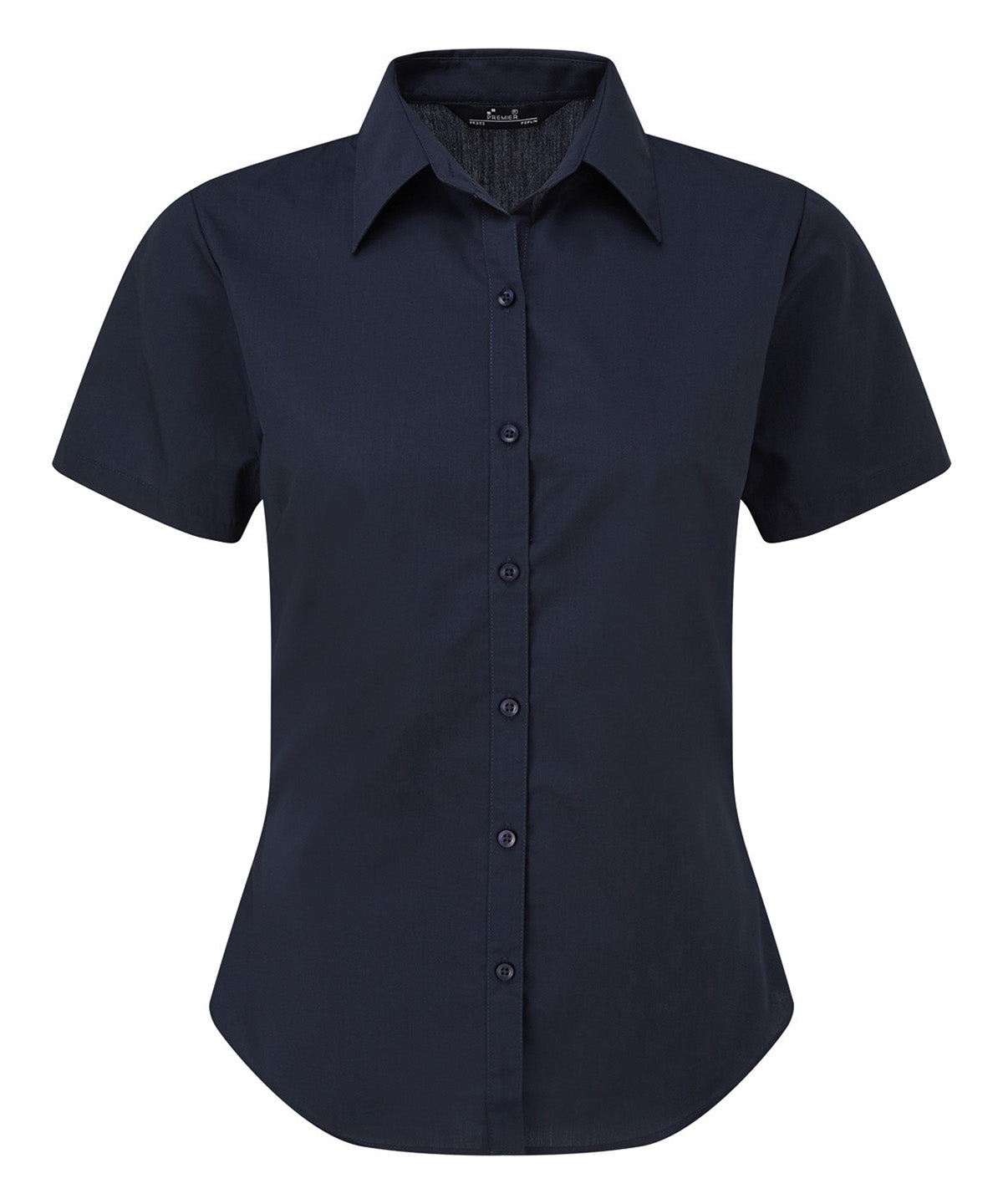 Premier Women's short sleeve poplin blouse in Navy, front view