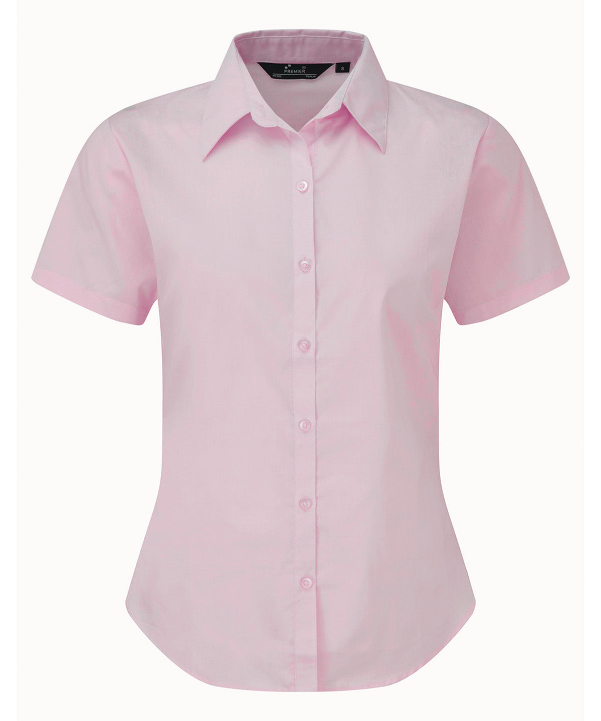 Premier Women's short sleeve poplin blouse in Pink, front view