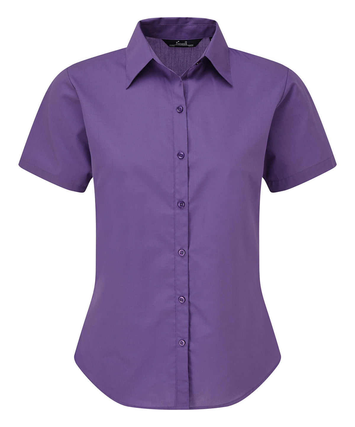 Premier Women's short sleeve poplin blouse in Purple, front view