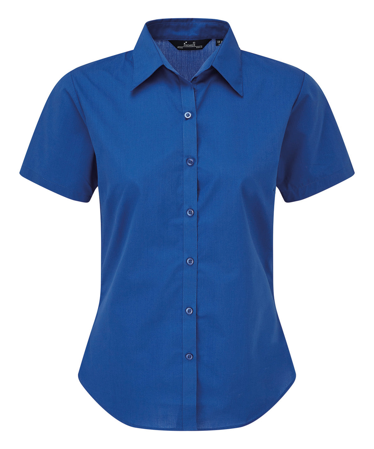 Premier Women's short sleeve poplin blouse in Royal, front view