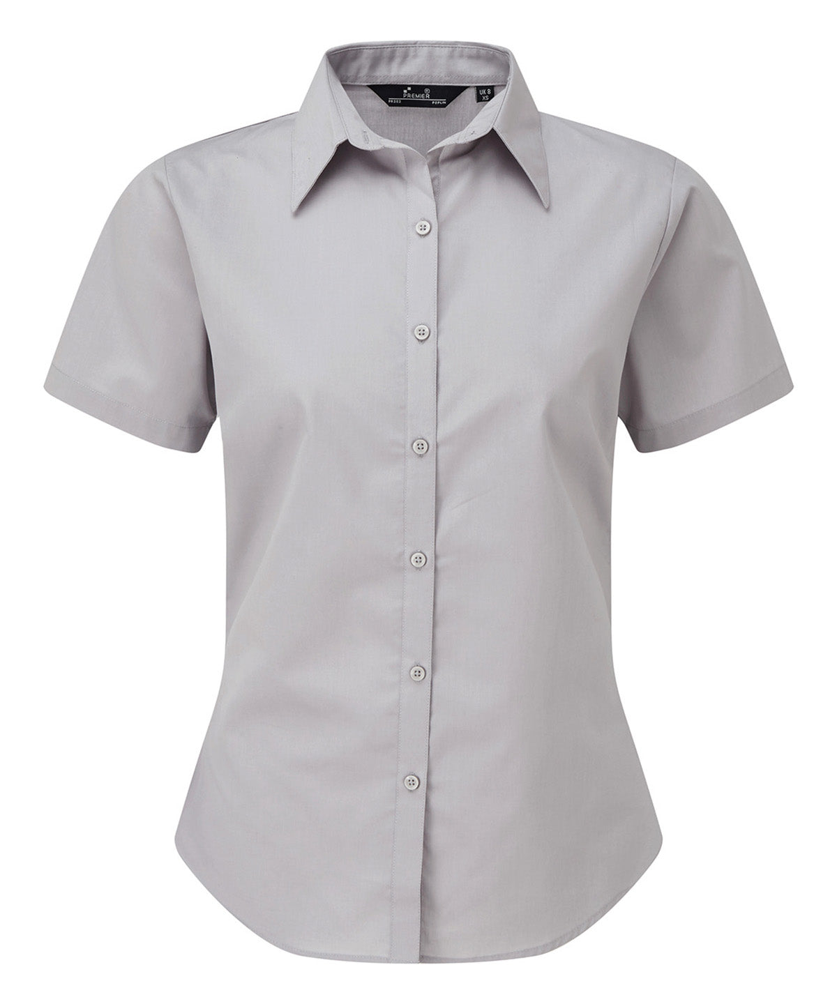 Premier Women's short sleeve poplin blouse in Silver, front view