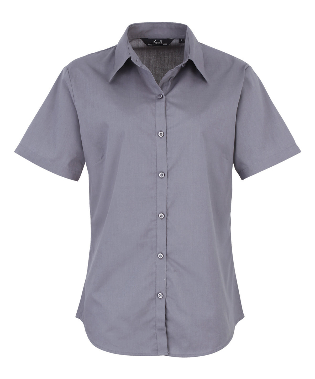 Premier Women's short sleeve poplin blouse in Steel, front view
