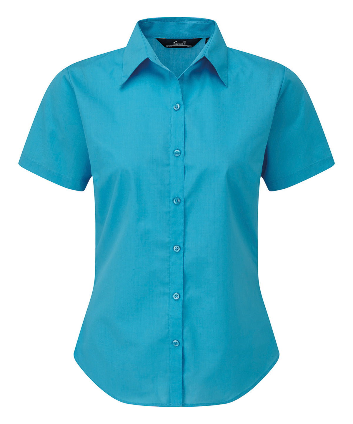 Premier Women's short sleeve poplin blouse in Turquoise, front view