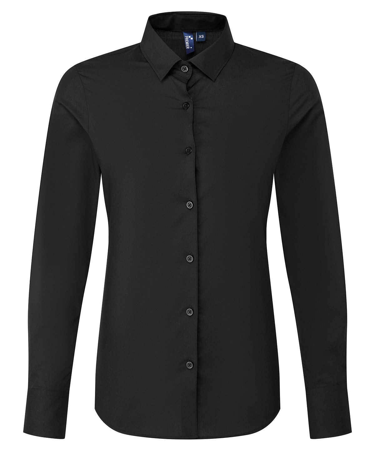 Premier Women’s long sleeve ‘Recyclight’ poplin shirt in Black, front view