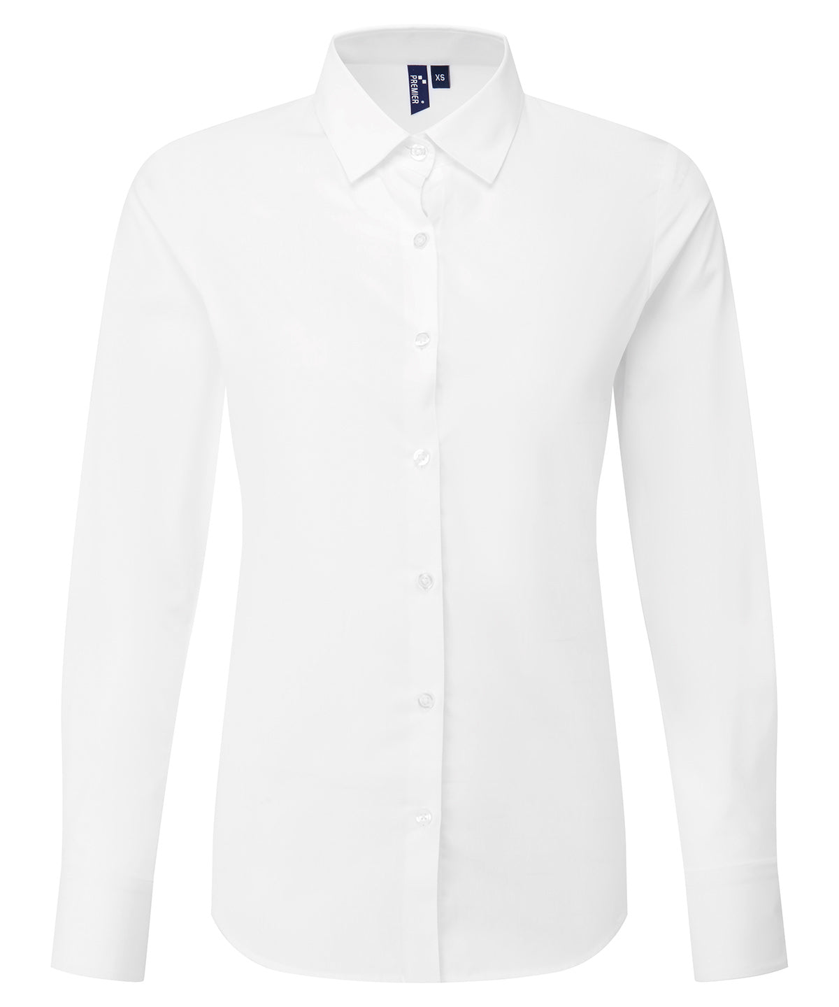 Premier Women’s long sleeve ‘Recyclight’ poplin shirt in White, front view