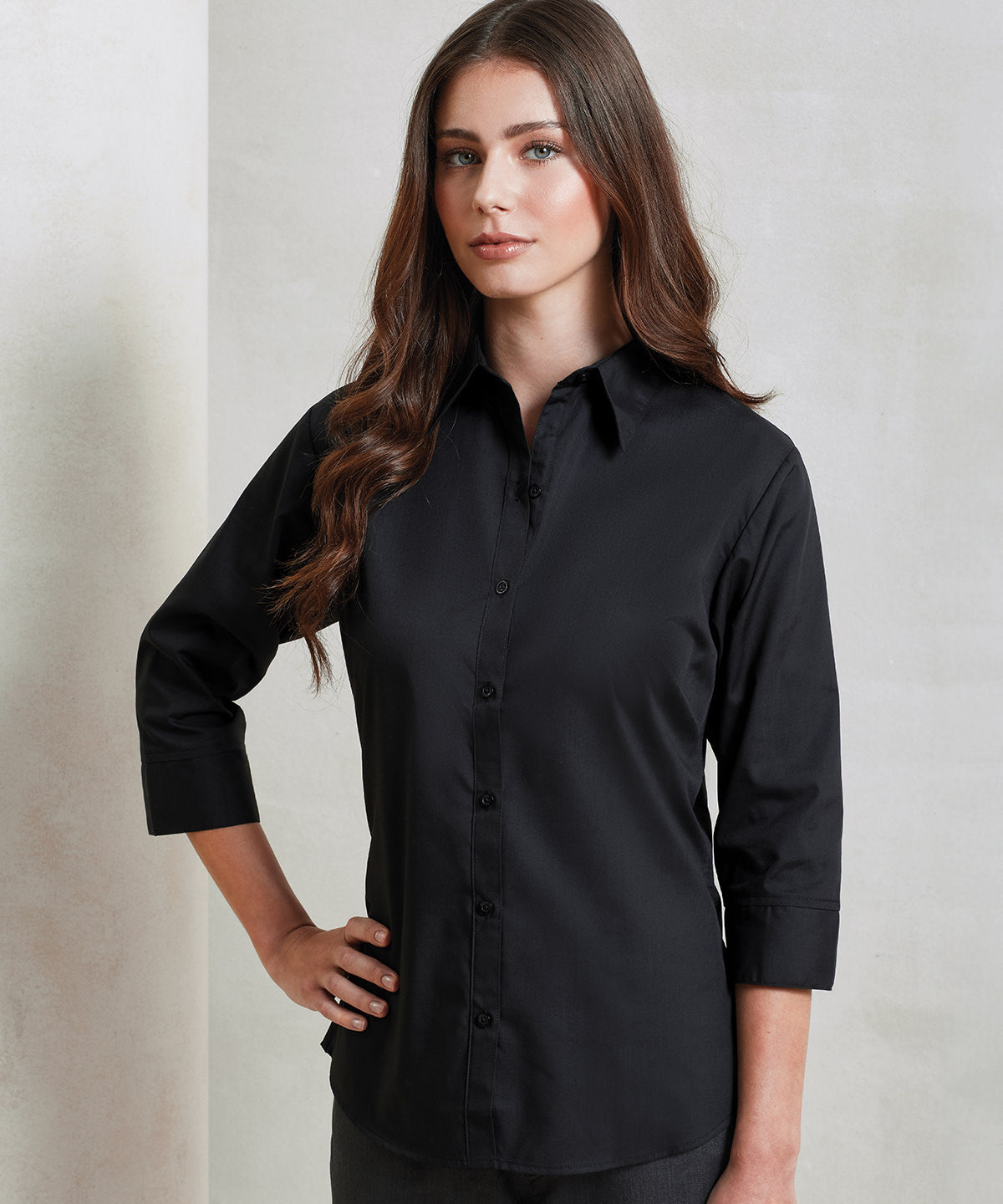 Premier Women's ¾ sleeve poplin blouse, lifestyle photo