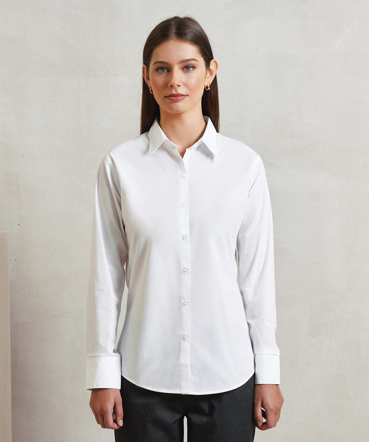 Premier Women's supreme poplin long sleeve shirt, lifestyle photo