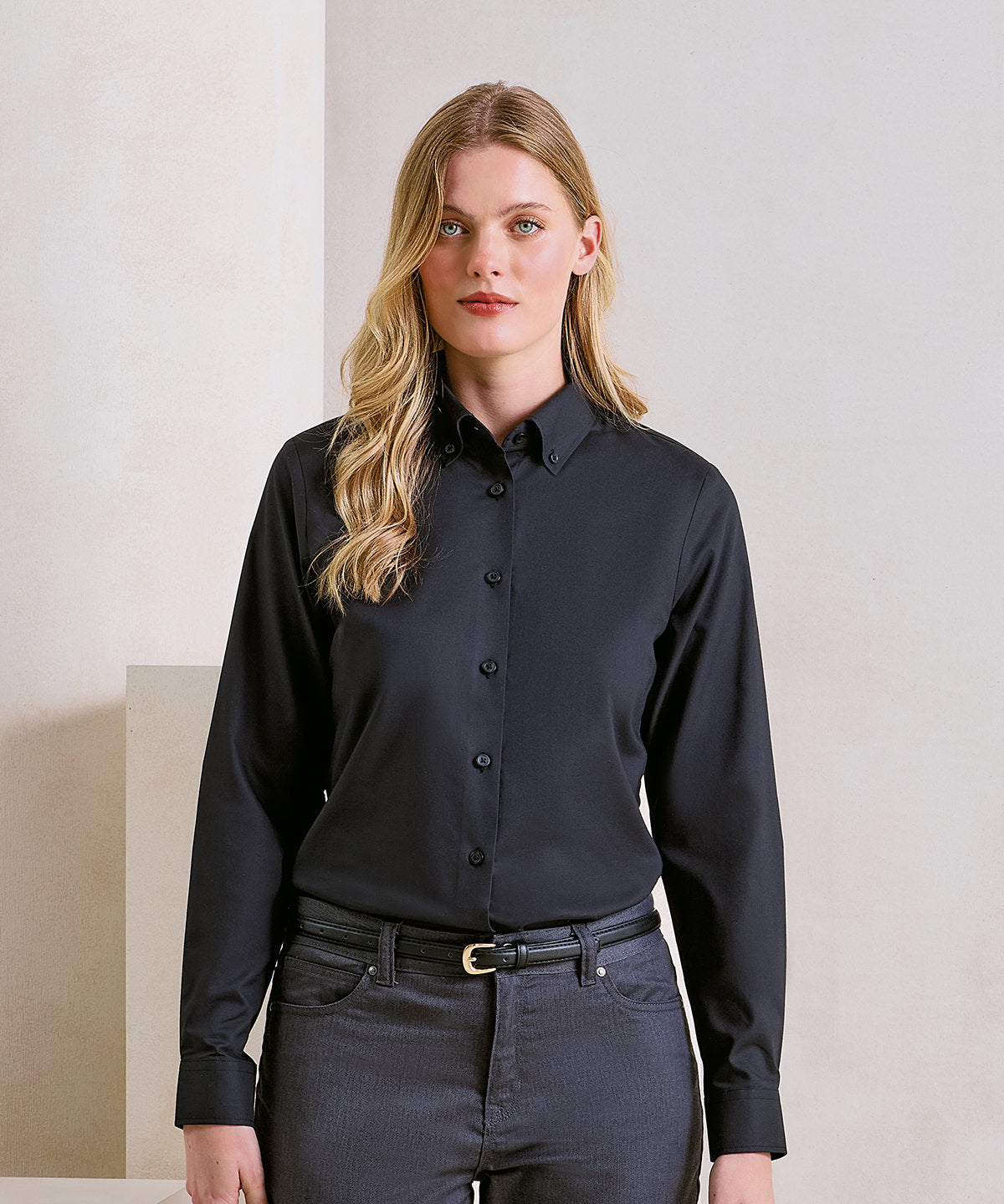 Premier Women’s ‘Supreme’ Oxford long sleeve shirt, lifestyle photo