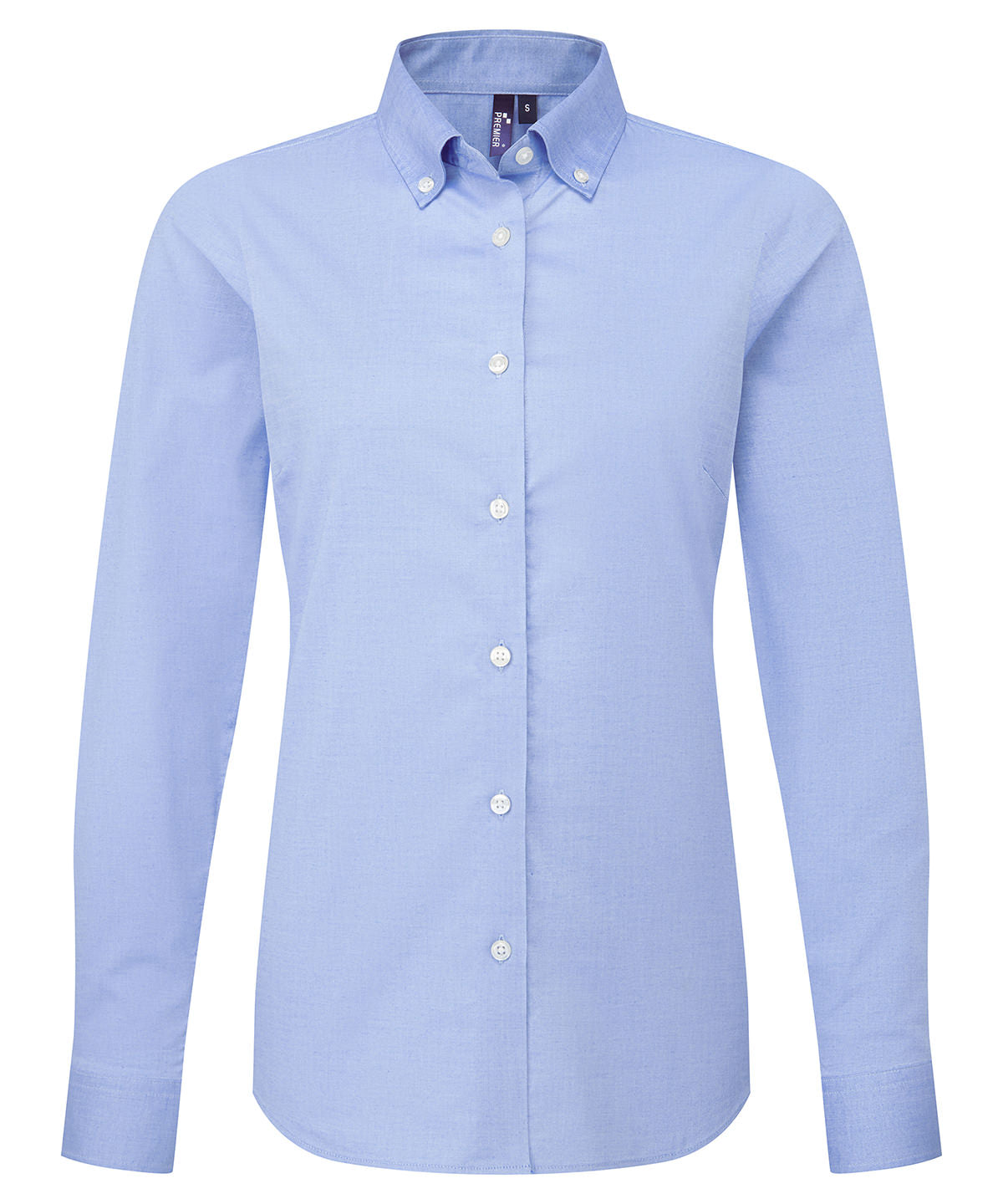 Premier Women’s ‘Supreme’ Oxford long sleeve shirt in Oxford Blue, front view