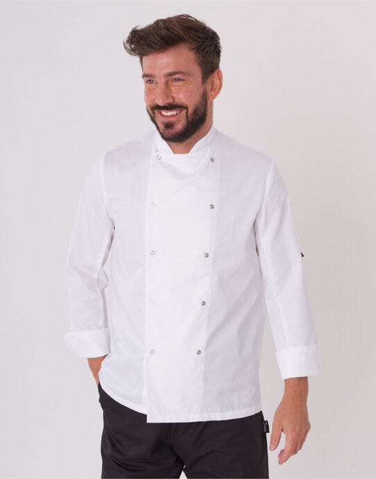 Dennys Long Sleeve Chef's Jacket in White, main product image