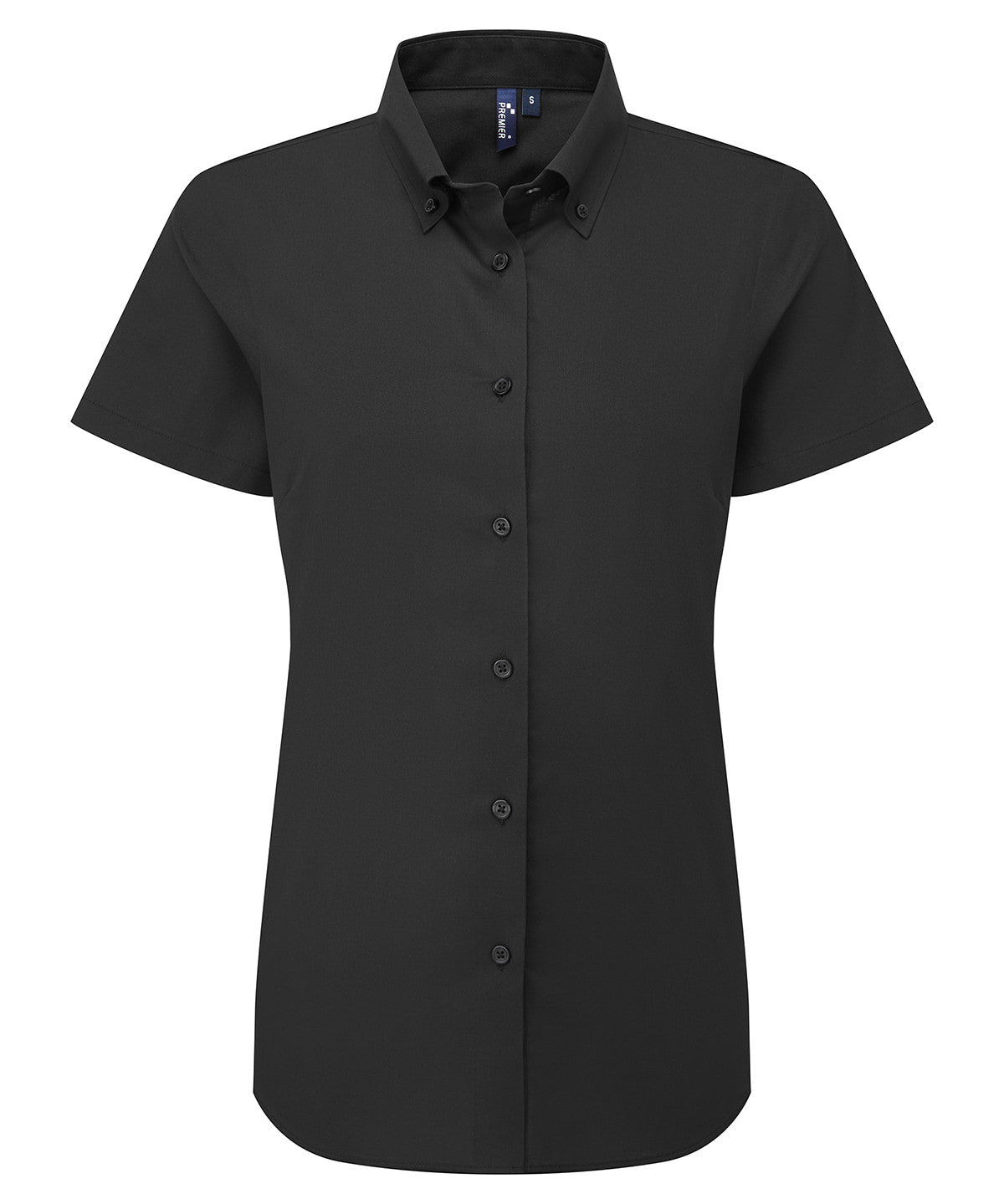 Premier Women’s ‘Supreme’ Oxford short sleeve shirt in Black, front view