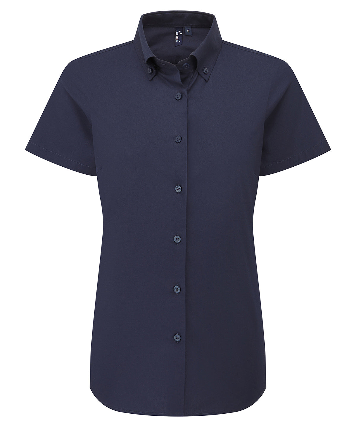 Premier Women’s ‘Supreme’ Oxford short sleeve shirt in Navy, front view