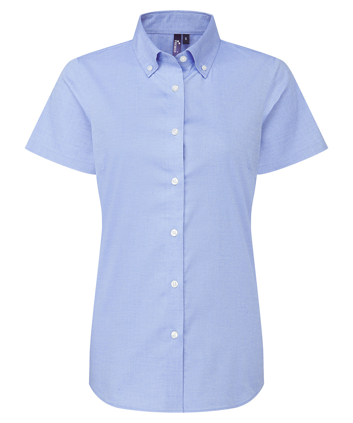 Premier Women’s ‘Supreme’ Oxford short sleeve shirt in Oxford Blue, front view