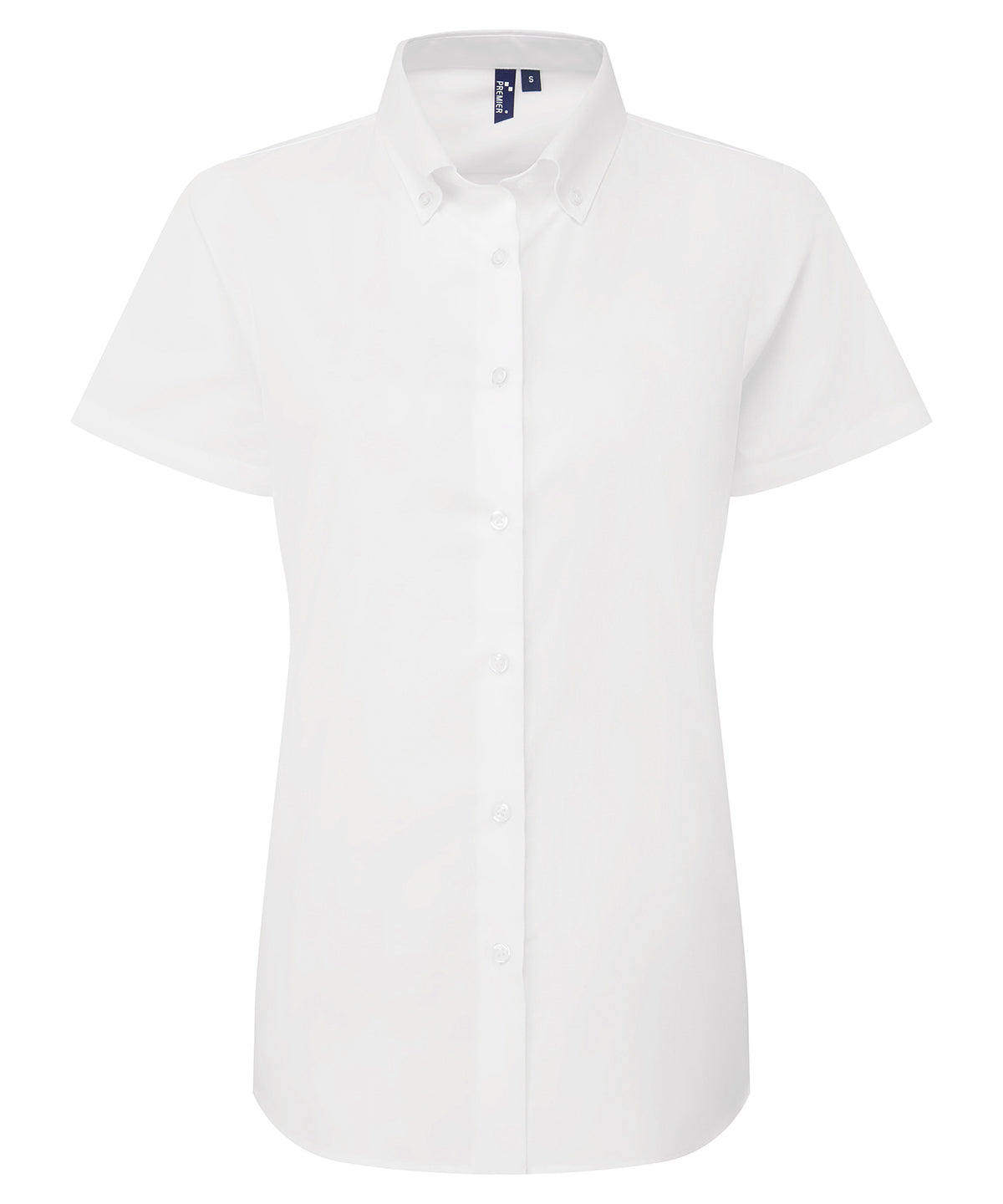 Premier Women’s ‘Supreme’ Oxford short sleeve shirt in White, front view