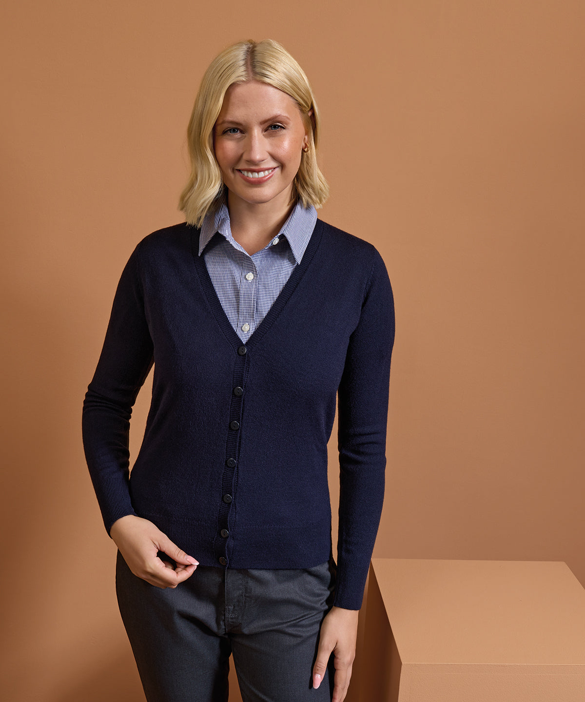 Premier Women's 'essential' acrylic cardigan, lifestyle photo