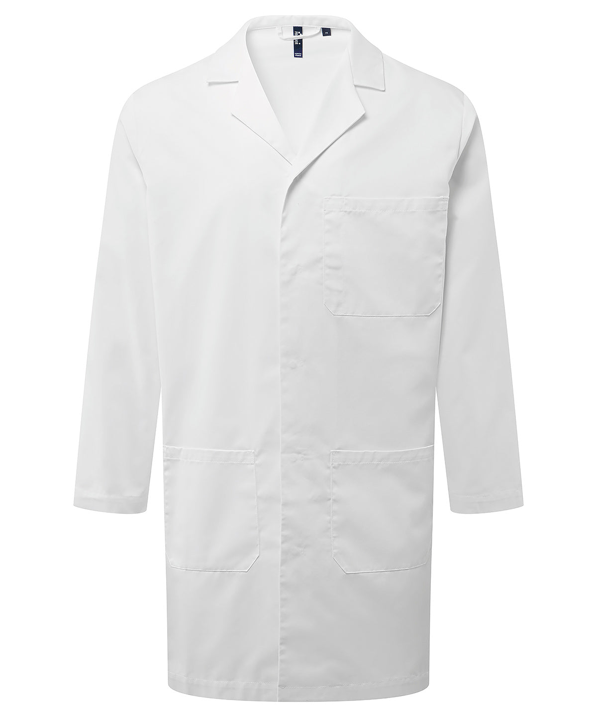 Premier Essential 3-pocket work coat in White, front view