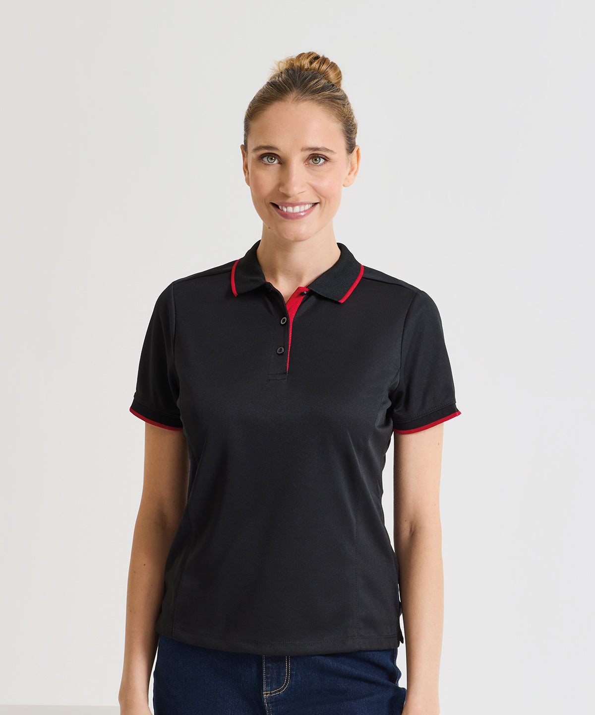 Premier Women's contrast Coolchecker polo, lifestyle photo