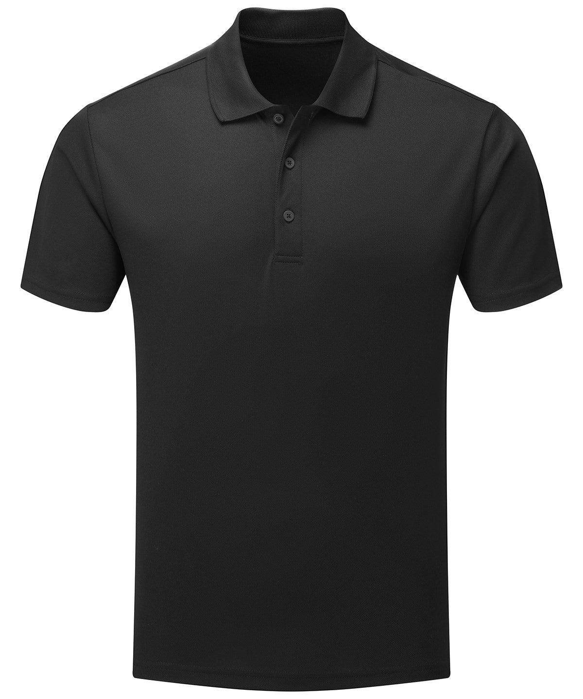 Premier Men’s Spun Dyed Recycled Polo Shirt in Black, front view