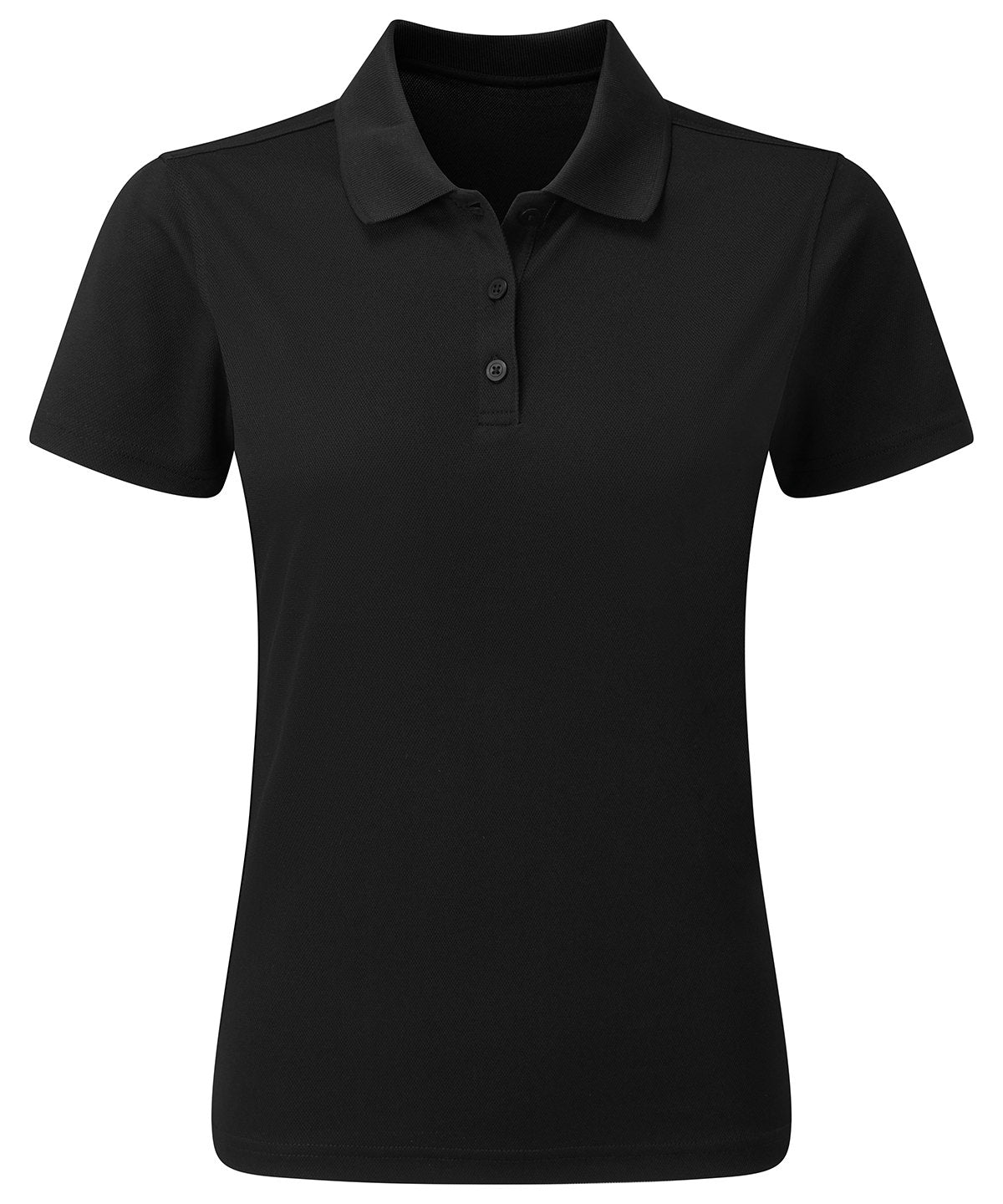 Premier Women’s Spun Dyed Recycled Polo Shirt in Black, front view
