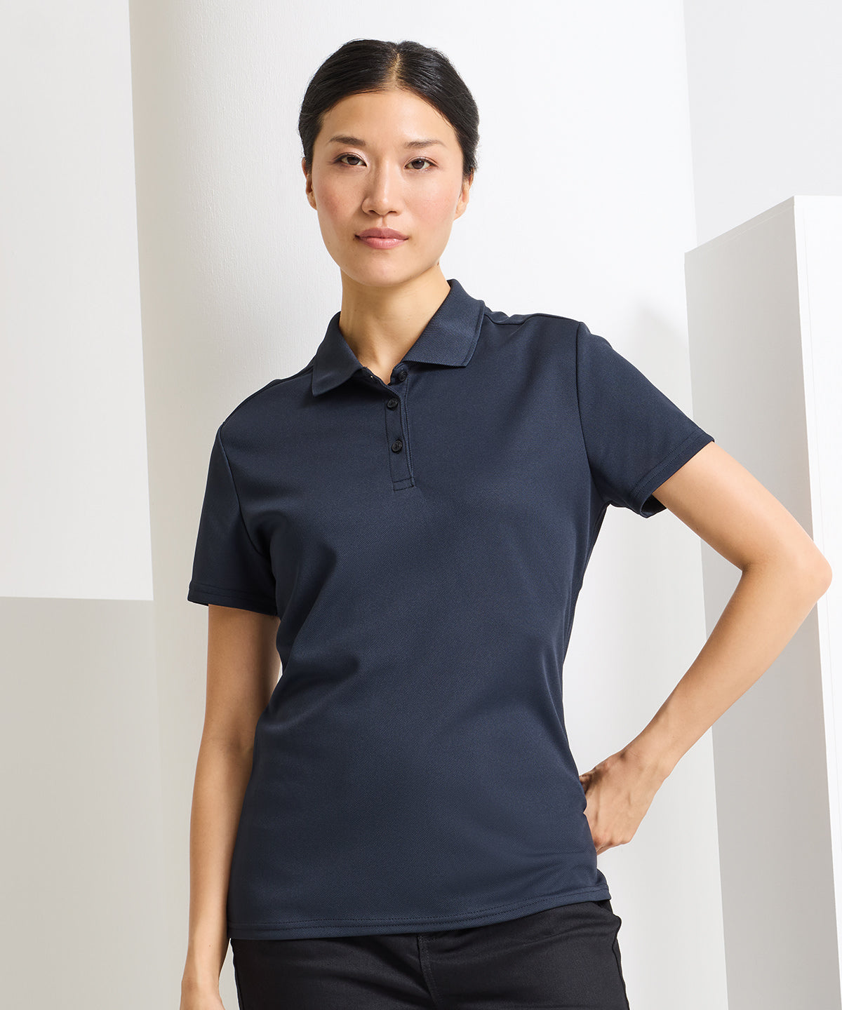 Premier Women’s Spun Dyed Recycled Polo Shirt, lifestyle photo